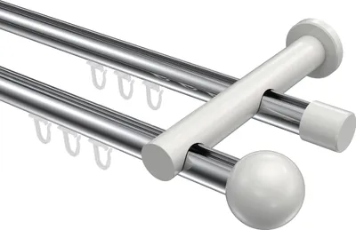 Produktbild von Interdeco Innenlaufstange / Gardinenstange mit Innenlauf Chrom / Weiß, Typ Platon Luino (Kugel), 20 mm Ø 2-läufig, 160 cm