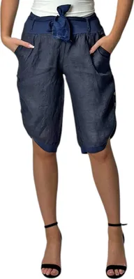 Produktbild von 2081  Mississhop Damen Leinen Bermuda Shorts 100 % Leinen, kurz, bequem, luftige Freizethose  Blau XL