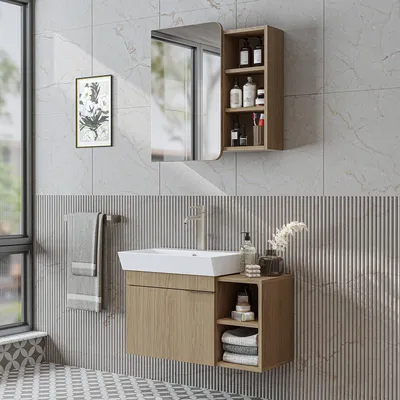 Immagine prodotto di Roomart LYCIA-82 Set di mobili da bagno a 3 pezzi, larghezza 50 cm, rovere (chiaro)