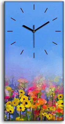 Produktbild von Wandbild Leinwand Bilder mit Uhr Geräuschlos 30x60 Gemälde Blume wiese Himmel - schwarze Hände