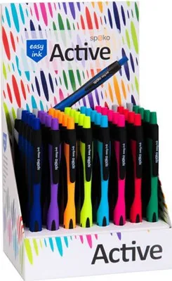 Zdjęcie produktu dla Pero kuličkové Spoko Active Easy Ink, 0,5 mm, modrá náplň, mix barev