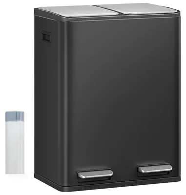 Image de Poubelle de cuisine à deux compartiments, 60 litres, en acier inoxydable