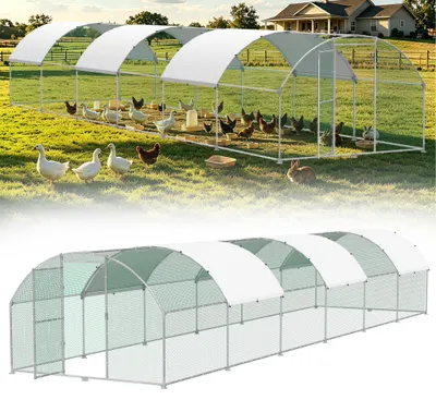 Obrázek produktu pro XMTECH – Kuřecí chlívek, rozměry 3x12 metrů, kovová voliéra, ohrada, chlívek pro drůbež a drobné zvířata, pozinkovaná ocelová konstrukce s PE střechou, oblouková konstrukce