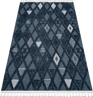 Zdjęcie produktu dla Dywan SEVILLA Y499B kratka, romby  Frędzle berberyjski marokański shaggy niebieski 240x330 cm