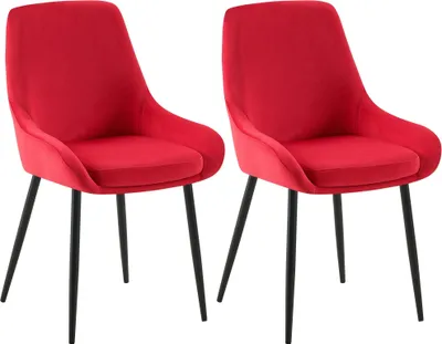 Produktbild von 2er Set Esszimmerstuhl PUNAR - Samt Rot 50x53x86 cm Schwarz | Essstühle Esszimmerstühle Küchenstühle Wohnzimmerstühle