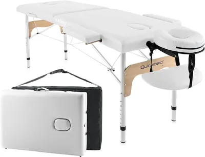 Produktbild von Massagetisch - Behandlungsliege - Massagebank - Behandlungstisch - Liege - Weiß - Klappbar - Aluminiumrahmen