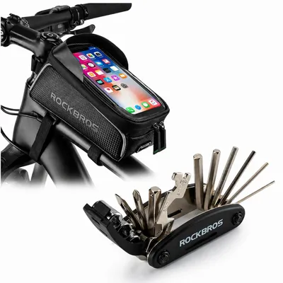 Produktbild von ROCKBROS Fahrrad Multifunktionswerkzeug 16 in 1 Reparatur Werkzeug Set mit Fahrrad Rahmentasche 1,9L Touchscreen wasserabweisend Schwarz