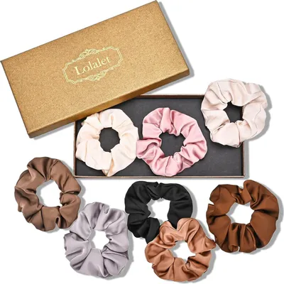 Produktbild von (8 Stück) Lolalet Seide Scrunchies für Damen - Premium Satin Haargummis in 8 Farben