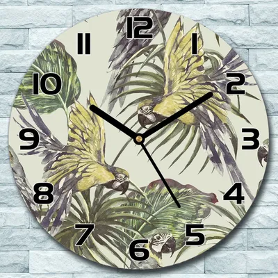 Produktbild von Wanduhr aus Glas Rund fi 30 Papageien Wildtiere Quarz Deko Schlafzimmer Büro
