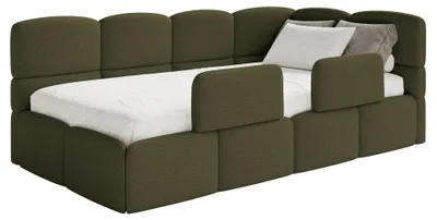 Produktbild von Selsey Cloudy – Jugendbett 90x200 cm, rechtsseitig, mit Bouclé-Bezug und Rausfallschutz, Olivgrün