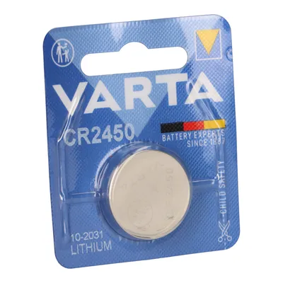 A VARTA CR2450 Lithium coin cell battery in its retail packaging.