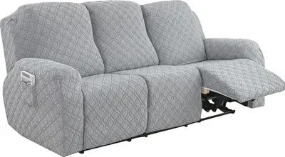 Produktbild von Relaxsofa Hussen, Bezug für Relaxsessel, 8-teiliges Stretch Sofa Überwurf Weich Jacquard Sesselbezug Sofahusse mit Tasche für 3 Sitzer,Hellgrau
