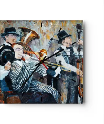 Produktbild von Wanduhr - Quadrat - Glasuhr - Jazz Musik Musiker - 40x40cm - Schleichendes Uhrwerk - Lautlos - zum Aufhängen bereit - Dekoration Modern - Wanddekoration aus Glas - C3AC40x40-3422