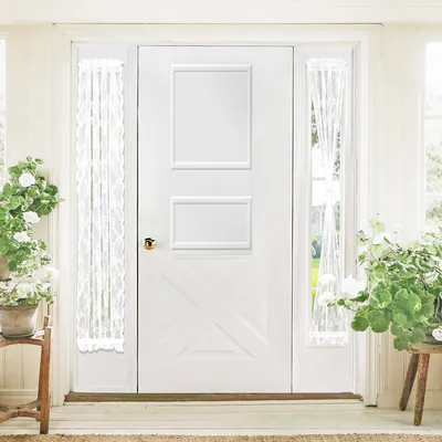 Produktbild von Französische Türvorhänge aus Spitze Halbtransparenter Blumenmuster Sichtschutz-Voile-Vorhänge für Glastür Schiebetüren Stangentasche 75x183cm 1 Stück