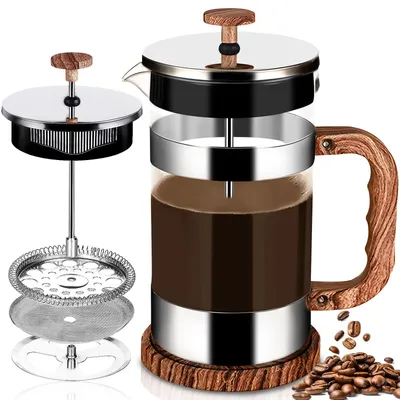 French Press 1000 ml, Edelstahlfilter, hitzebeständiges Glas