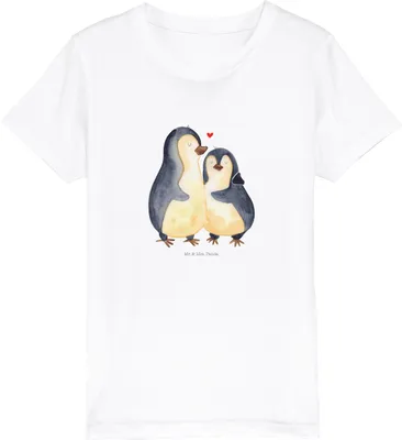 Produktbild von Mr. & Mrs. Panda Kleinkinder T-Shirt Pinguin umarmen 9-11 Jahre (134/146) - Weiß - Geschenk, Liebe, Hochzeitsgeschenk, Verknallt, für Kinder, Kurzarm, Teenager, Shirt