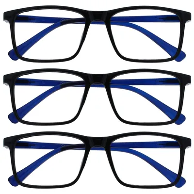 Produktbild von OPULIZE Ink Fernbrille 3er Pack Kurzsichtigkeit Groß Rechteckig Rahmen Federscharniere Kratzfest Schwarz Herren Damen MMM4-1 -1.50