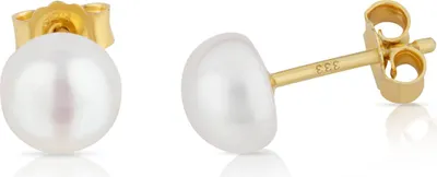Produktbild von Paar 6mm echte Süßwasserperle Ohrstecker 333 Gelb Gold Bouton Perlen Ohrringe