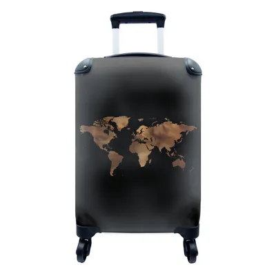 Produktbild von MuchoWow® Koffer Handgepäck Trolley Rollkoffer Kleine Reisekoffer mit 4 Rollen - Weltkarte - Gold - Schwarz - Cabin Size < 55x40x23 cm & 55x40x20 cm - Fotokoffer - Kabinenkoffer - Boardgepäck - Reise-Box - Reisekoffer - Reisegepäck - Koffer mit Bild - Trolley für Kinder