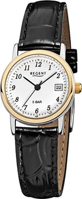 Produktbild von Regent Leder Damen Uhr F-828 Quarzuhr Armband schwarz D2URF828