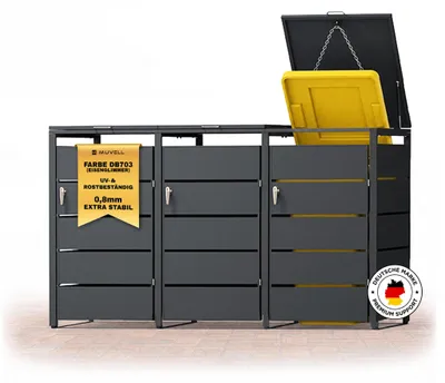 Produktbild von MUVELL Mülltonnenbox 3er 240l & 120l Müllbox - aus 0,8 mm feuerverzinkten Metall - Eisenglimmer DB 703 Mülltonnenboxen - abschließbare wetterfest