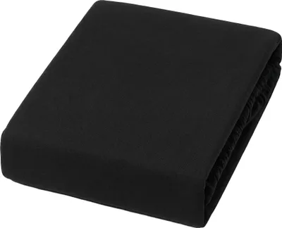 A folded black fitted sheet is shown on a white background.