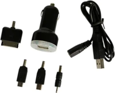 Produktbild von 6-teiliges Auto-Ladegerät-Set für Zigarettenanzünder 12/24V auf 5V mit 80cm Kabel, Schwarz