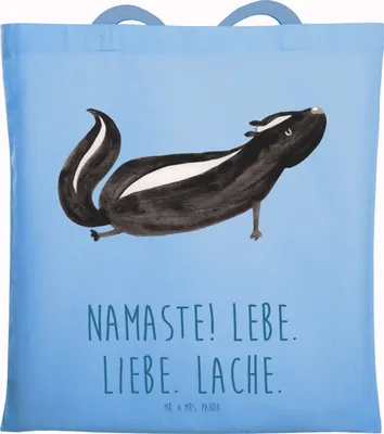 Produktbild von Mr. & Mrs. Panda Stoffbeutel Stinktier Yoga - Sky Blue - Geschenk, Stinker, Raubtier, Namaste, Tasche, Liebe, Beutel, Shopping, einkaufsshopper, Jutebeutel, Laptoptasche