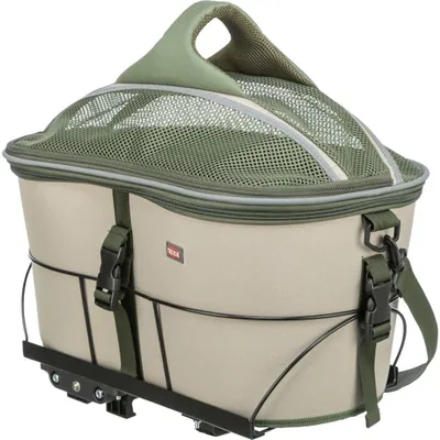 Produktbild von TRIXIE Hundefahrradkorb für Gepäckträger mit Netzhaube und Schultergurt - olivgrün/beige - 33 × 40 × 46 cm