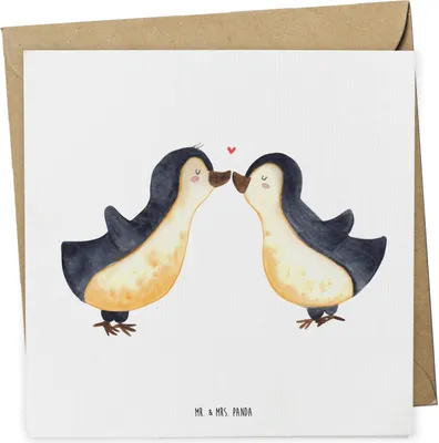 Produktbild von Mr. & Mrs. Panda Glückwunschkarte Pinguin Liebe - Weiß - Geschenk, Freundin, doppelkarte, anlasskarte, Grußkarte, Liebesbeweis, Hochzeitstag, faltkarte, Klappkarte