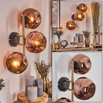 Produktbild von Villamare Wandlampe aus Metall/Glas in Schwarz/Gold-/Kupferfarben