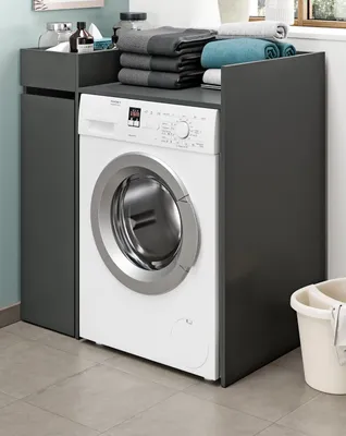 Produktbild von Waschmaschinenumbau Set "Flexy" in grau 2-teilig Überbauschrank und Anstellregal