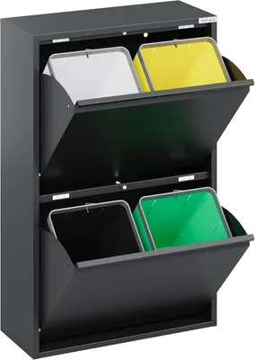Produktbild von VEEHAUS Küche Mülleimer Für Den Vielseitigen Einsatz Mit Klappen Aus Edelstahl Stilvoller Abfalleimer Für Eine Effiziente Und Praktische Aufbewahrung Schwarz (4 x 15 LT - 60 LT)