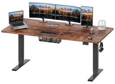 Image de Bureau assis-debout, dimensions 180x80 cm, hauteur réglable électriquement, avec gestion des câbles