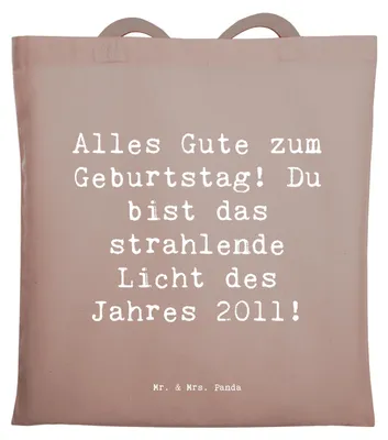Produktbild von Mr. & Mrs. Panda Schultasche Spruch 2011 Geburtstag - Braun Pastell - Geschenk, Geburtstagsfeier, Stoffbeutel, persönliche Botschaft, Happy Birthday, Freude schenken