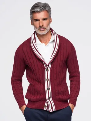 Productafbeelding van OMBRE Pullover voor heren, model V-1, artikelnummer OM-SWCD-0196, kleur bordeauxrood/wit, maat XL