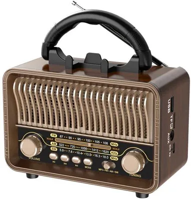 Image de Système radio sans fil vintage - Radio AM/FM/SW avec connexion Bluetooth - Avec port USB et batterie amovible - Réception via antenne, prise AUX et cartes SD - Connexion sans fil - Adapté aux personnes âgées - Idéal pour un usage domestique et en extérieur - Cadeau parfait
