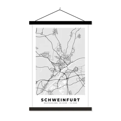 Produktbild von MuchoWow® Textilposter Deutschland - Karte - Schweinfurt - Stadtplan 40x60 cm mit schwarzem Rahmen - Wanddekorationen
