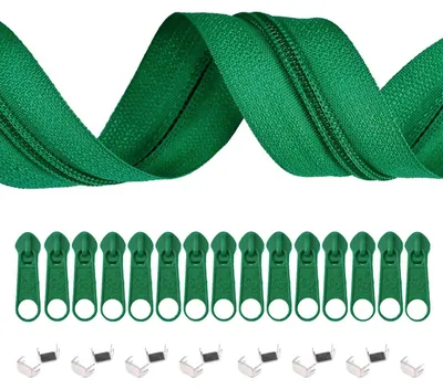 5m Endlos-Reißverschluss 3mm mit 10 Zippern und 15 Endstücke grasgrün