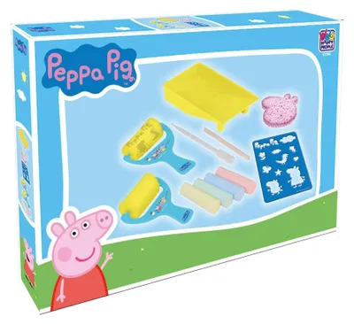 Produktbild von Peppa Pig Straßenkreide Malset mit Farbroller, Malerform, Schwamm, Schablone