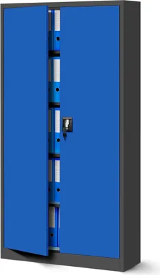 Produktbild von Aktenschrank Lagerschrank Mehrzweckschrank Metallschrank 4 Fachböden Pulverbeschichtung Stahlblech anthrazit-blau 185x90x40