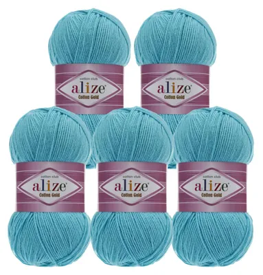 5 x 100g Strickgarn Alize Cotton Gold Uni Klassikgarn Häkelgarn türkis