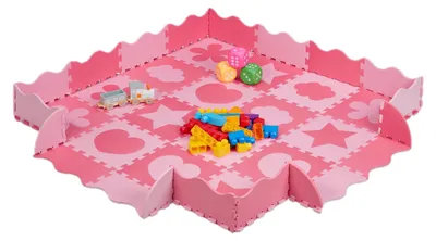 Image de Tapis de puzzle Relaxdays, 52 pièces, mousse EVA, sans substances nocives, 1,4 m², tapis de jeu avec rebord, motifs variés, rose