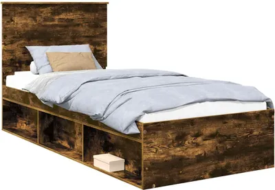 Image de vidaXL : Structure de lit en bois massif de pin, finition chêne fumé, dimensions 75 x 190 cm