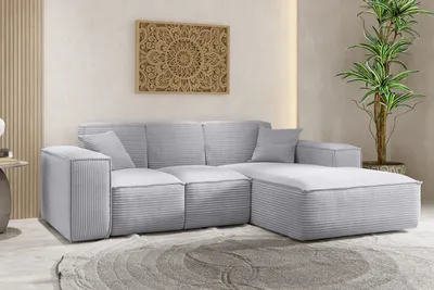 Produktbild von Kaiser Möbel Ecksofa, Eckcouch L form, Wohnzimmer Couch SIENA stoff Poso Grau Ottomane Rechts