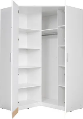 Produktbild von Eckkleiderschrank 117x117 Weiß und Weiß Hochglanz