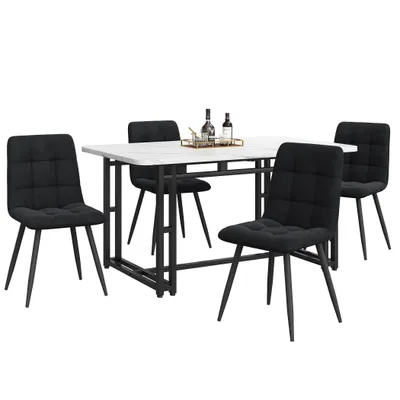 Produktbild von Abrihome 140x80cm Esstisch-Set mit 4 Stühlen, Esszimmer-Set mit Samt Esszimmerstühle