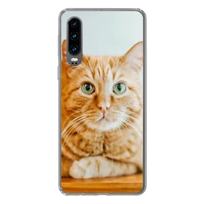 Produktbild von MuchoWow® Handyhülle Schutzhülle Hülle für Huawei P30 Katze - Holz - Schrank Silikon Softcase Handy Hülle - Kartenbesitzer