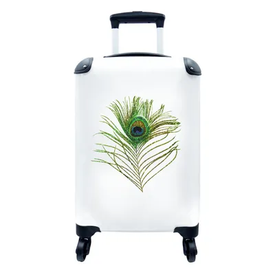 Produktbild von MuchoWow® Koffer Handgepäck Trolley Rollkoffer Kleine Reisekoffer mit 4 Rollen - Pfauenfedern - Grün - Augen - Cabin Size < 55x40x23 cm & 55x40x20 cm - Fotokoffer - Kabinenkoffer - Boardgepäck - Reise-Box - Reisekoffer - Reisegepäck - Koffer mit Bild - Trolley für Kinder