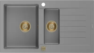 Produktbild von Mexen Matias 1,5-Becken-Granitspüle mit Abtropffläche 900 x 505 mm, Grau, Siphon Gold - 6502901505-71-G